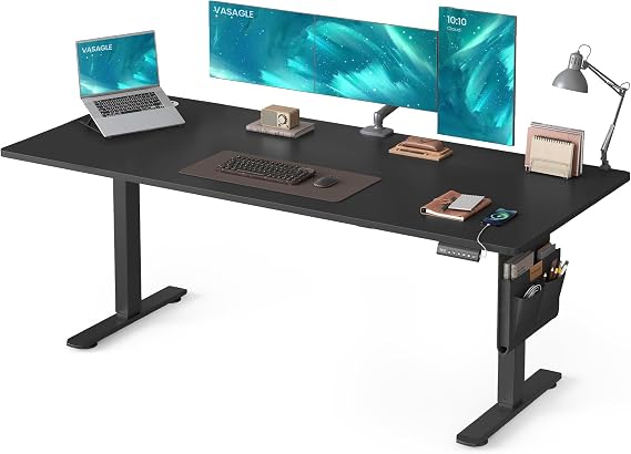 VASAGLE Electric Standing Desk, Height Adjustable Desk, 180 x 80 cm, Continuous Adjustment, Spliced Desktop, 4 Memory Heights, USB-Port, Ink Black LSD138BZ02