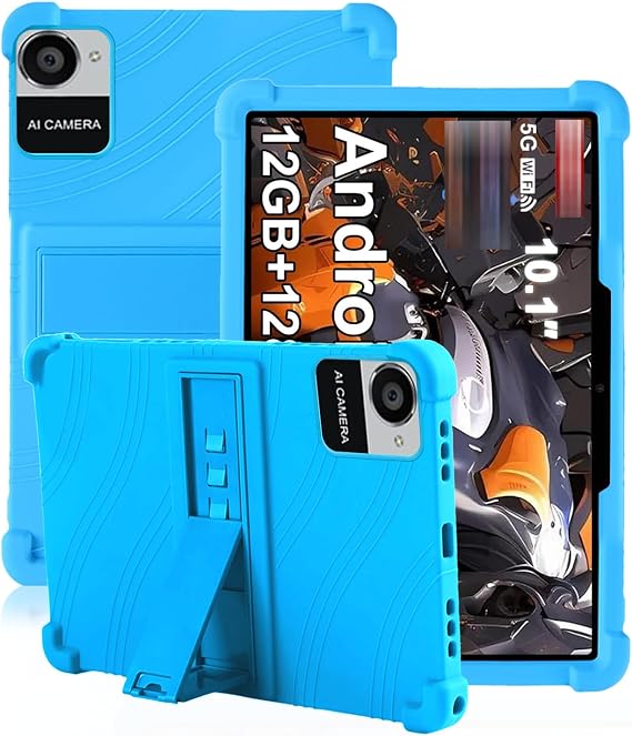 Case for Crelander W30 PRO 10.1 Inch Tablet,daunke Soft Silicone Cover,with Folding Stand,Lightweight Shockproof,Anti-Scratch,All-Around Protection,Sky blue