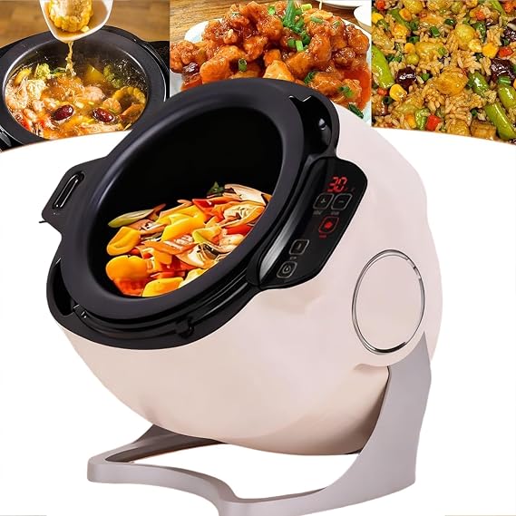 Automatic Cooking Machine, Lazy Stir-fry Pan Cooking Machine with 3 Gears Speed & 6L Capacity, 360 Rotatable Drum Type Fried Rice Machine for Stir Frying Stewing Cooking(110V)