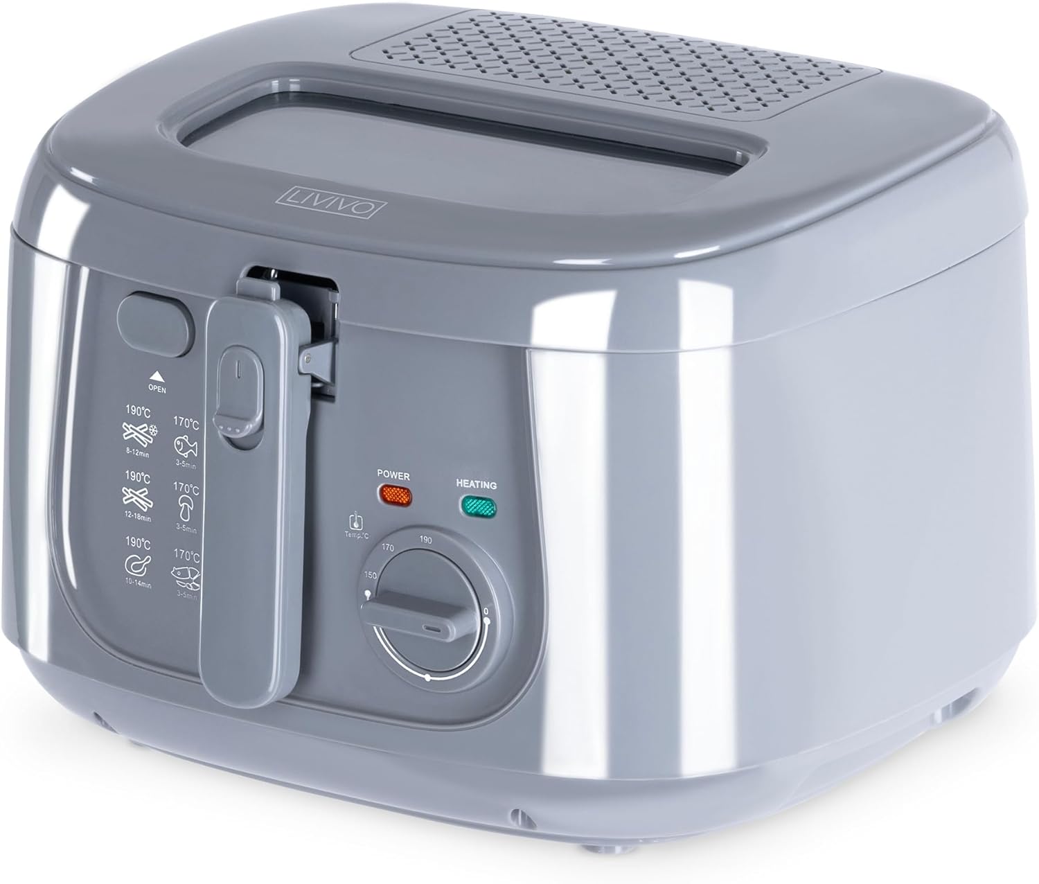 LIVIVO 2.5L Deep Fat Fryer – Electric Chip Fryer with Non-Stick Coating, Viewing Window, Built in Odour Filter and Removable Lid for Easy Cleaning – Compact Deep Fat Fryers Easy Clean - Grtey
