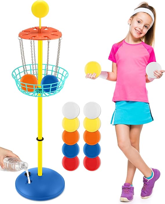 Meooeck 42 Inches Mini Disc Golf Baskets with 10 Flying Discs Golf Starter Set for Indoor Outdoor Yard and Beach Games