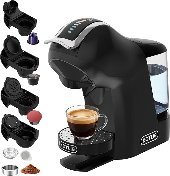 5 in 1 Coffee Pod Machine, Capsule Coffee Machine Compatible with Nespresso Original, Dolce Gusto, A Modo Mio, ESE 44mm Pods and Ground Coffee, Hot & Iced Coffee, Arc Pro