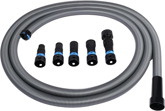 Cen-Tec Systems 94720 Quick Click 20 Ft. Hose for Home and Shop Vacuums with Expanded Multi-Brand Power Tool Adapter Set for Dust Collection, Silver