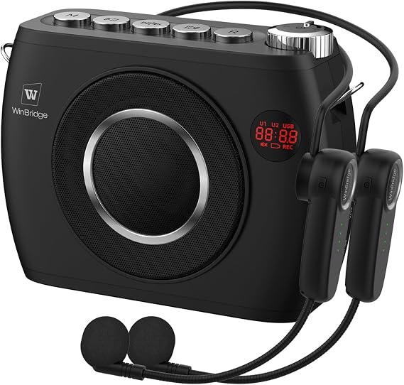 25W Wireless Voice Amplifier with Two Bluetooth Headset Microphones