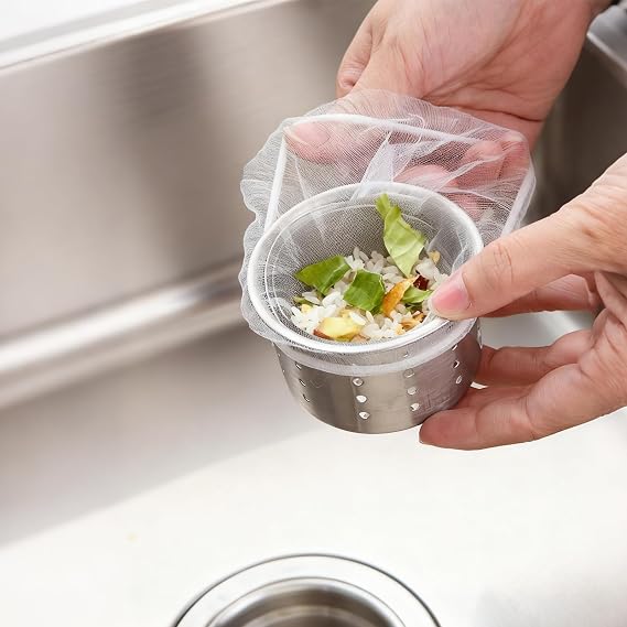 400 Pack Disposable Sink Strainer Bags - Ultra-Fine Mesh Food Catcher for Kitchen Drains | Elastic Anti-Clog Filter Nets to Stop Food Waste & Protect Pipes