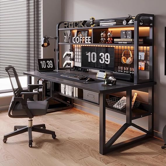 Gaming Desk, 2-Tier Home Multipurpose Desktop Bookshelf, Large PC Table Computer Desk with Shelves,Multifunctional Workbench,Study Writing Workstation A,100x50x150cm
