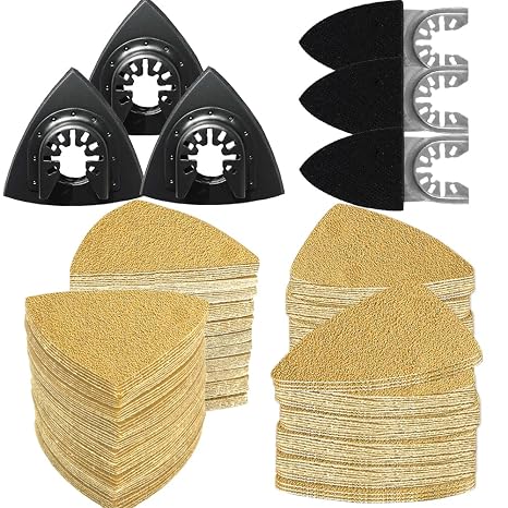 146PCS Multitool Sanding Pads for Oscillating Tool Sanding Attachments, Contains Triangle and Finger Sandpaper in a Variety of Grits, Detail Sanders for Woodworking, Metal and Other Surfaces