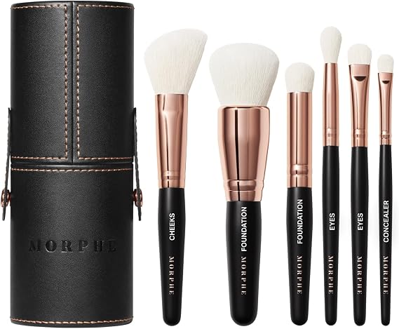 Morphe Rose Away Makeup Brushes - 6 Piece Make Up Brush Set of Eye and Face Brushes - Made with Synthetic Bristles and Includes Makeup Brush Case (6 Count)