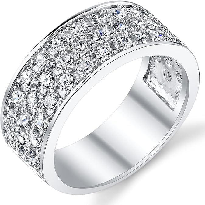 Metal Masters Co. Sterling Silver 925 Mens Wedding Band Engagement Ring 3 Row Cubic Zirconia CZ 9MM