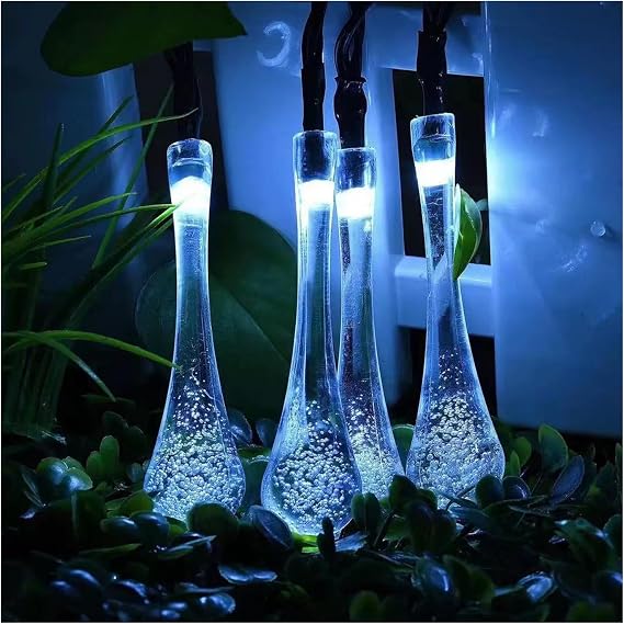 Solar Light String, 7m50 Light Outdoor Bubble Ball String Light Outdoor Star Solar Light String for Bedroom Party Wedding Garden and Christmas Tree Decor(Droplet White)
