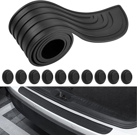 Car Rear Protector Guard Sticker, Universal Rubber Bumper Protector Strip, Auto Rear Trunk Sill Plate Scuff Plate Strip with 10 Pcs Car Door Shock Absorber for Truck and SUV (90x7cm)