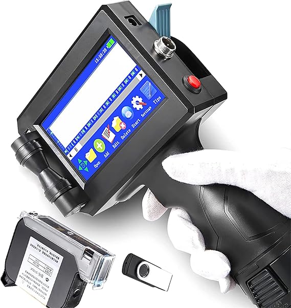 Portable Handheld Printer with 4.3Inch Touch Screen Quick Drying Inkjet Coding Machine, 12.7mm Handheld Inkjet Printer, Support 25 Languages, for Barcode Label Text Logo QR Code Batch Number