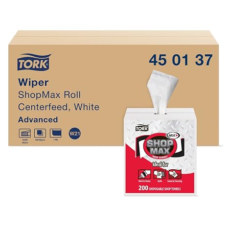 Tork ShopMax Heavy Duty Centerfeed Paper Towel White Self Dispensing, High Absorbency, 4 x 200 Sheets, 450137