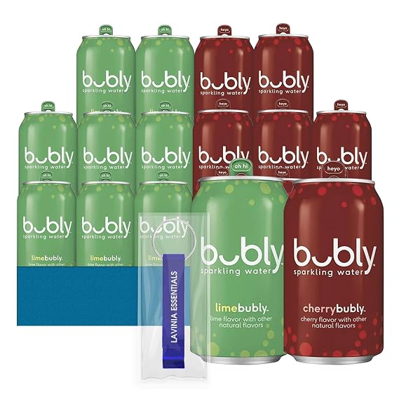 Bubly - Lavinia Essentials Bundle: 16-Pack of Lime + Cherry Flavored Sparkling Water 12 fl oz On-the-Go Aluminum Can + 1 Utility Prop.