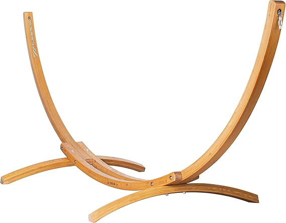 LA SIESTA Elipso Nature Wood Hammock Stand for Indoor and Outdoor, FSC-Certified Larch Wood Stand, Wooden Hammock Stand only for Double Hammocks, Heavy Duty Hammock Stand Hammock Frame - Double Size