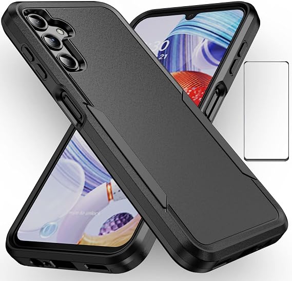 for Samsung Galaxy A15 5G Case with Screen Protector,Slim Fit Bumper Hybrid Heavy Duty Dual Layer Shockproof Rugged Protection Defender Back Cover Protective Phone Case for Samsung A15 5G (Black)