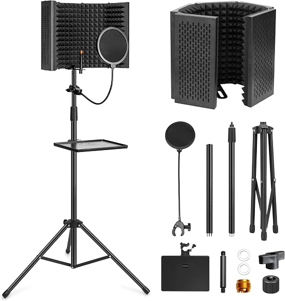 Microphone Insulation Shield Set Foam Protection with Pop Filter Tripod Stand Foldable Design