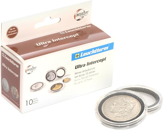 LIGHTHOUSE - Ultra Round Coin Capsules with INTERCEPT Technology Corrosion Protection for 39 mm Coins - Pack of 10