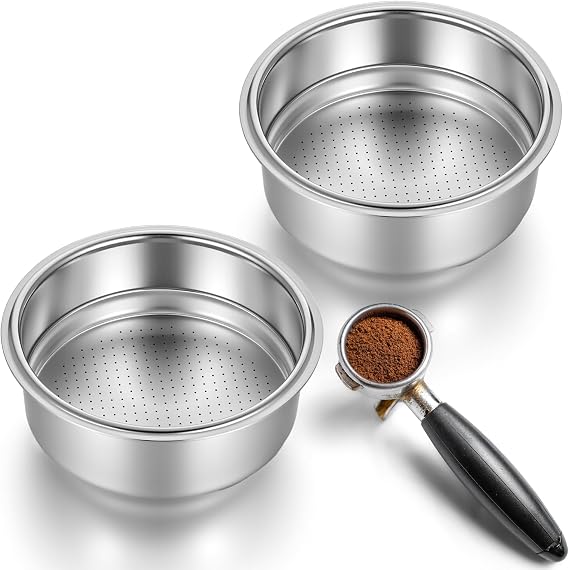2 Pcs Stainless Steel Coffee Filter, 51mm Pressurized Espresso Filter Basket for Portafilter Machines, Espresso Machine Parts Compatible with 51 mm Portafilter Coffee Machines((2 Cups +1 Cup)