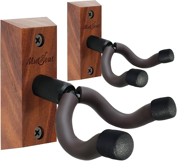 Guitar Wall Mount, Black Walnut Wood Guitar Wall Hanger, U-Shaped Guitar Hanger Wall Mount for Acoustic, Electric, Bass Guitar, Banjo, Mandolin, 2 Pack Guitar Holder, Guitar Hook for Men