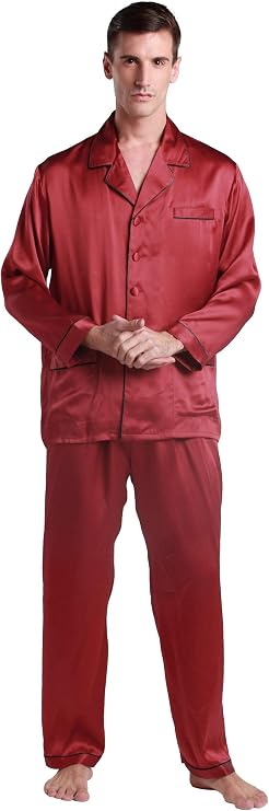 LilySilk Silk Pajamas for Men Long Sleeve Lounge Soft Comfortable Contrast Trim 100% Silk