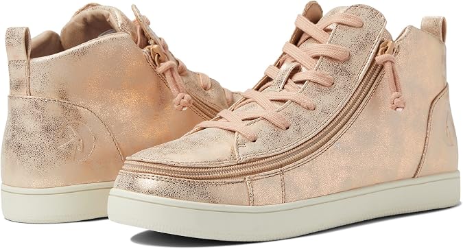 BILLY Footwear Sneaker Lace Mid Top Sneakers for Women - Faux Leather Upper, Flexible Man-Made Outsole, and Soft Canvas Lining Rose Gold 8.5 W