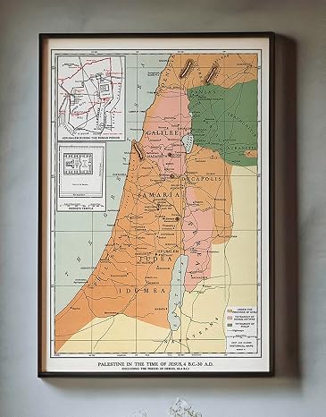 Palestine in the time of Jesus, 4 BC - 30 AD Map Wall Art Poster (3 Sizes) (23"x32")