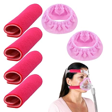 CPAP Mask Liners,6PCS Sleep Apnea Mask Liners with CPAP Anti-Indentation Pads Kit,CPAP Strap Covers,Sleep Apnea Mask Liners for CPAP,Suitable for Full-Face Cpap Masks Universal Size - Pink