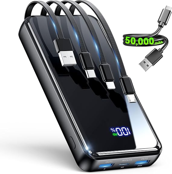 YILANS Portable Charger 50000mAh, 22.5W Power Bank with Built-in 4 Cables