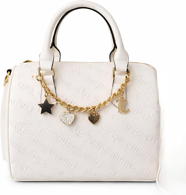 Juicy Couture Womens Not Your Babe Satchel Logo Embossed Crossbody Handbag with Top Handles & Adjustable Strap