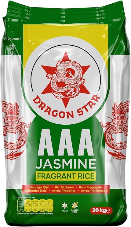 Dragon Star AAA Jasmine Fragrant Rice 20 kg | PACK OF 1 | Vegan and Gluten Free | Premium | White Rice | Ideal for Asian & Afro Carribean Cuisine.