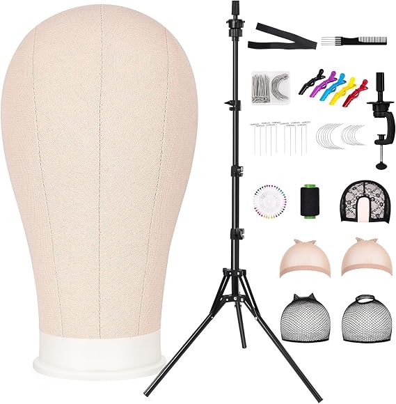 160cm Wig Stand Tripod with 22" Mannequin Head for Wig Making Display,Beige