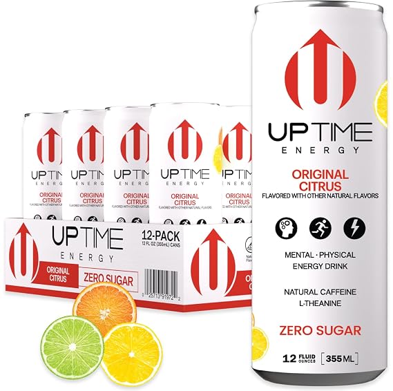 UPTIME Energy Drink, Original Citrus Sparkling, 12 Pack