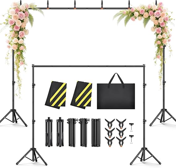 Backdrop Stand 10x7.5ft, Height Adjustable and Width Adjustable Backdrop Stand, Back Drop Stand for Balloon Arch, Photo, Parties