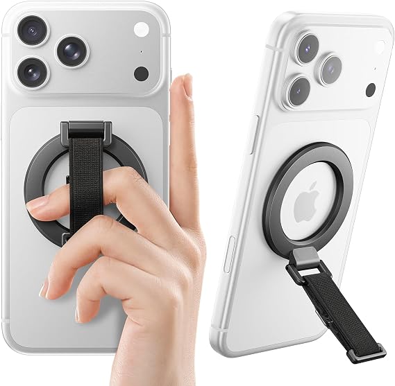 SUPERONE for MagSafe Phone Grip with Soft Finger Strap & Magnetic Kickstand | Mag Safe Stand Phone Ring Holdr with Finger-Loop Strap, Mag Safe Kickstand Accessories Compatible with iPhone 17-12 series