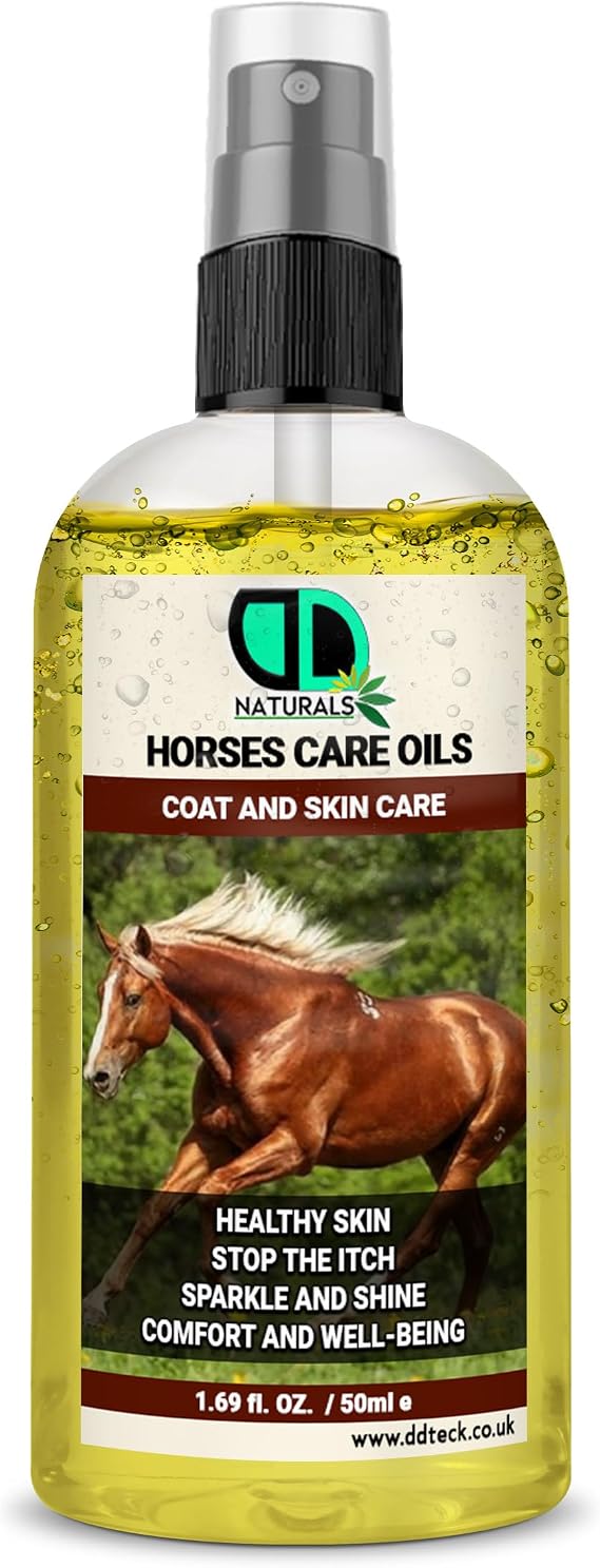 Horses Care Oil for Coat and Skin Care, Healthy Skin Support, Helps Stop Itch, Sparkle and Shine Formula, Grooming Oil for Mane Tail and Coat (50ml Spray)