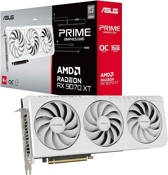 ASUS Prime AMD RadeonTM RX 9070 XT 16GB GDDR6 White OC Edition Graphics Card, AMD (PCIe 5.0, HDMI/DP 2.1, 2.5-Slot Design, Axial-tech Fans, Ball Bearings, Dual BIOS, GPU Guard),
