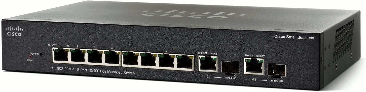 Cisco SF 302-08MP 8-port 10100 Max PoE Switch with Gigabit Uplinks SRW208MP-K9-NA