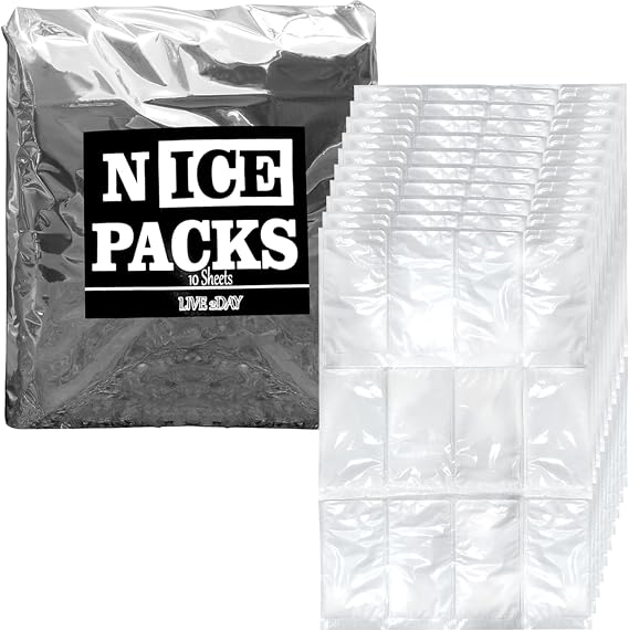 Nice Packs Reusable Dry Ice Packs for Cooler & Lunch Boxes, 120 Cells | 10 Large Long Lasting Flat Ice Pack Sheets - Flexible Freezer Packs for Shipping Frozen Food, Ice Blankets for Food