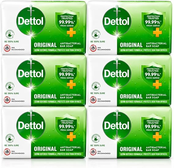 Dettol Original Antibacterial Soap Bars 60g x 6 Pack | Germ Protection | Moisturising Formula | Daily Hygiene Hand Body Soap | Personal Protect Soap Bars