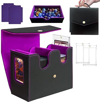 MTG Commander Deck Box, Trading Card Storage Box with Handle & Dice Tray Holds to 230 Double Sleeved Cards, Durable Button Design Double Deck Box Suitable for CCGTCGSports Cards Black&Purple