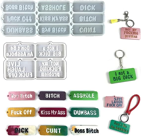 Swear Words Keychain Resin Mold,2 Pcs Silicone Molds Set for Making Bad Words Venting Slogan Key Ring Decoration Gifts, DJ1120