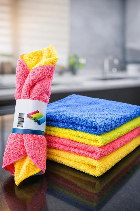 4 Pieces Microfiber Cloth General Cleaning Cloth Multi-Purpose Dust Cloth