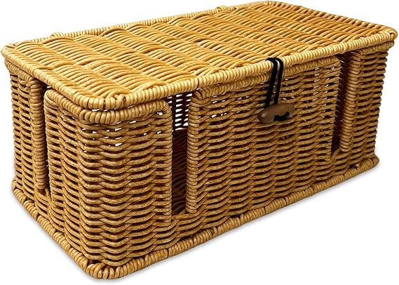 Cable Management Box, Handmade Rattan Cable Tidy Boxs Imitation Extension Lead Box Versatile Cables Organizer Storage Power Strip Organizer with Lid for Hiding Power Strips & Electrical Cords