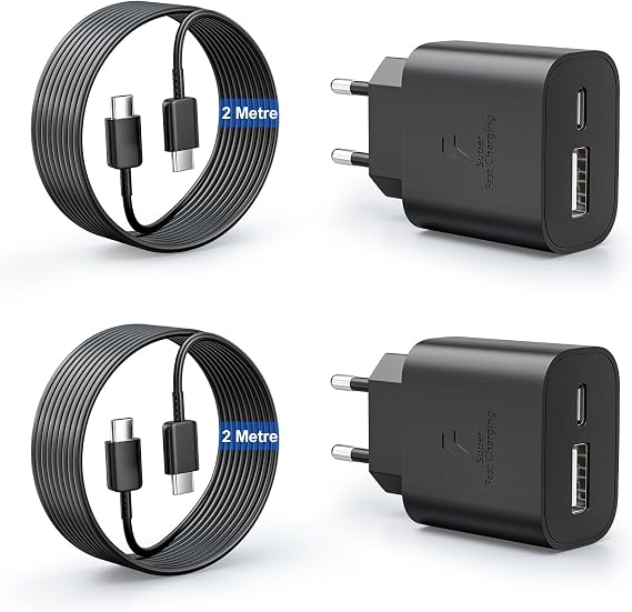 2er-Pack 25W USB C Ladegerät Super Fast Charger mit 2M Typ C Ladekabel 2-Port USB-A&USB-C Handy Netzteil Adapter für Samsung Galaxy S26/S25/S24/S23/S22/S21/S20 Ultra/S10/A57/A56/A55/A54/A34/A16