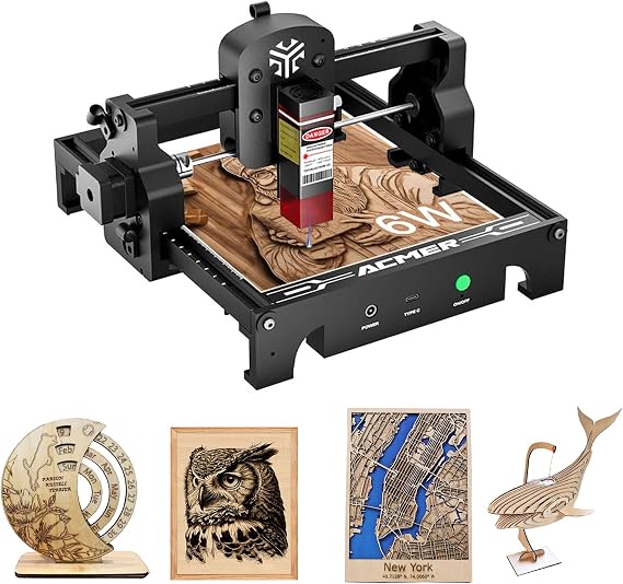 ACMER Laser Engraver S1 Mini Laser Cutter and Engraver Machine for DIY,Wood,Metal,Acrylic,Leather,etc. Laser Class4, 6000mW