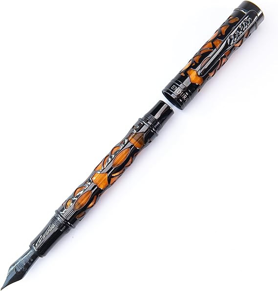Conklin Endura Deco Crest Fountain Pen in Orange with Rose Gold Accents Broad Nib, Refillable Luxury Writing Instrument