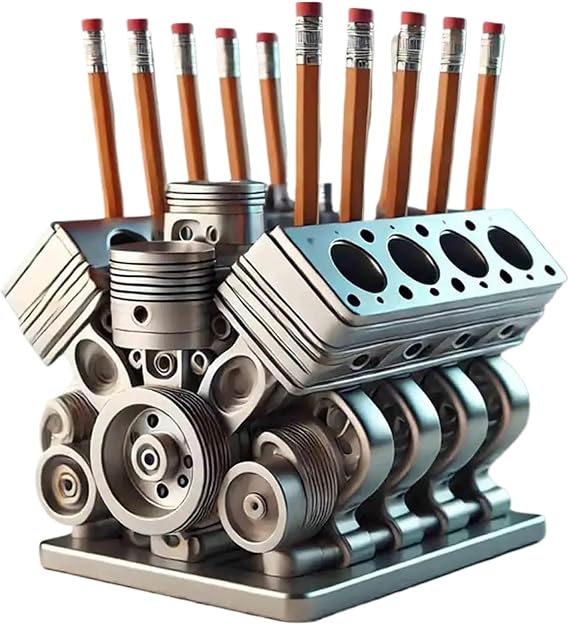 LSCZSLYH V8 Engine Pen Holder for Desk,Engine block desk organizer business card and pen holder, Desk Decor Gifts for Car Enthusiasts