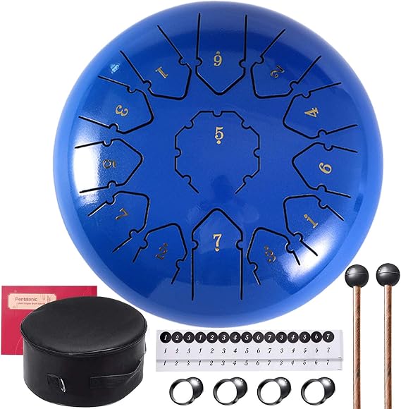 Handpan Tongue Drum 13 Notes 12 Inches Chakra Tank Drum C Major, Steel Percussion Drum Instrument with Padded Travel Bag and Mallets for Musical Education Concert Mind Healing Yoga