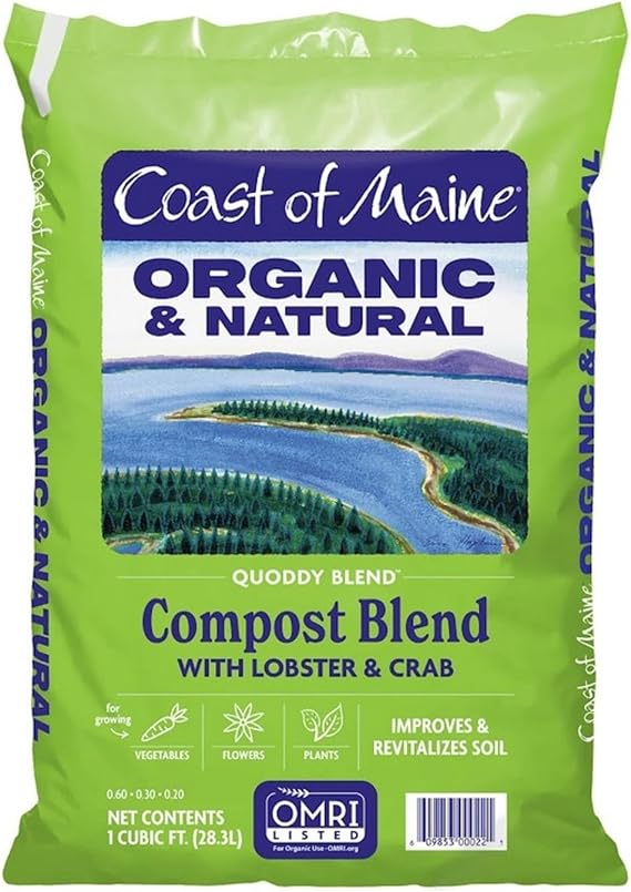 Coast of Maine Organic & Natural Quoddy Blend Lobster & Crab Compost Blend - Premium Soil Amendment w/Composted Manure, Sphagnum Peat Moss, Lobster & Crab Shell Meal - Enhanced Drainage (1 cu ft)